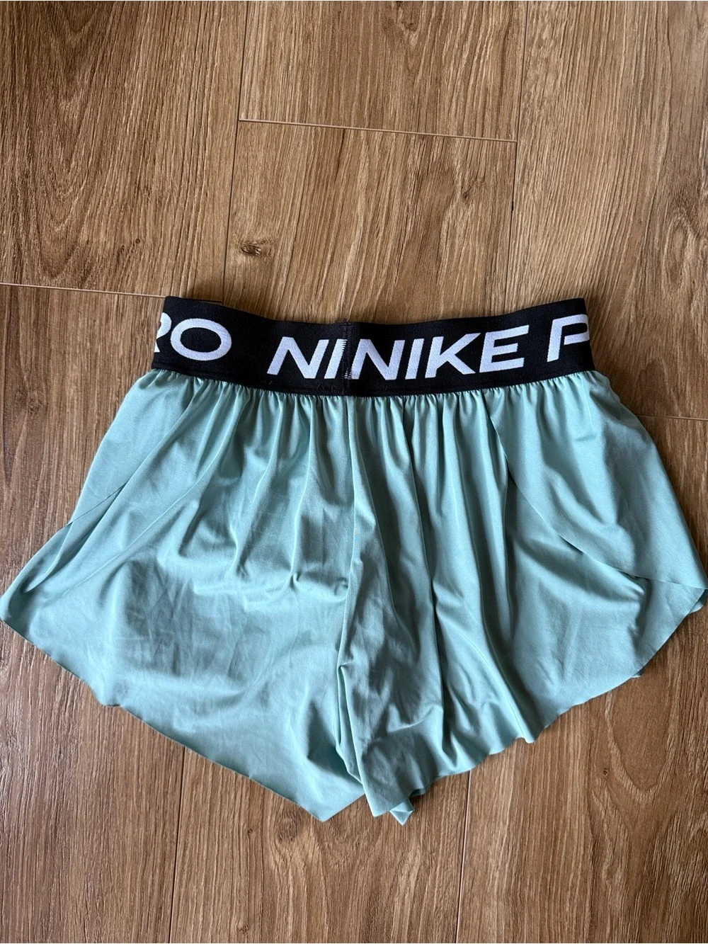 Nike Mint Green Girls' Athletic Shorts with Black Logo Waistband